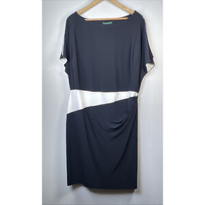 LRL RALPH LAUREN Women's 18 plus Black White Split Sleeve slimming dress lined